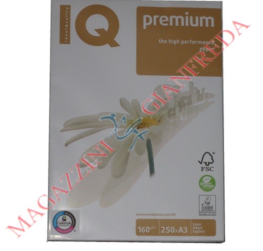 RISMA DI CARTA A3 BIANCA IQ 250 FOGLI 160 GR. F.TO MM 297 X 420